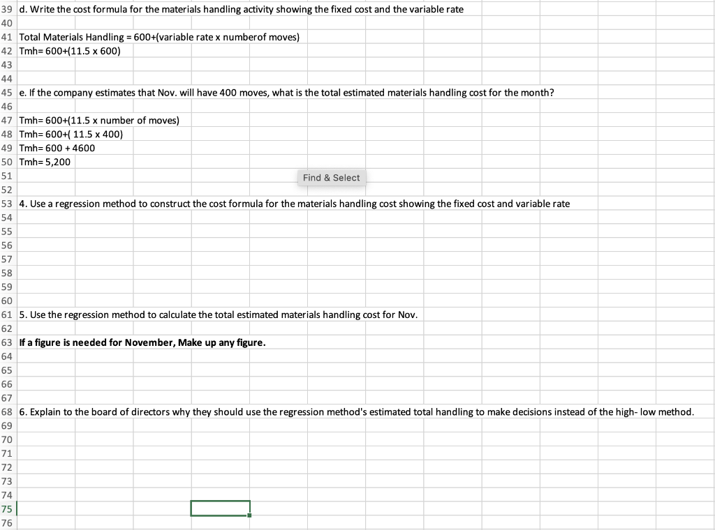 & \\ \hline 3 & Month & Materials Handling Cost & Number