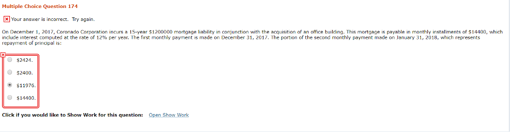 Multiple Choice Question 174 Your answer is incorrect. Try again. On