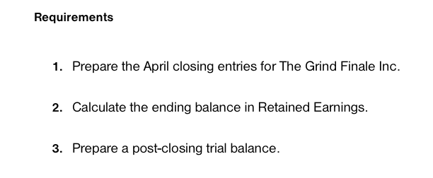 4) 20-25 The April 30, 2024, adjusted trial balance of The Grind