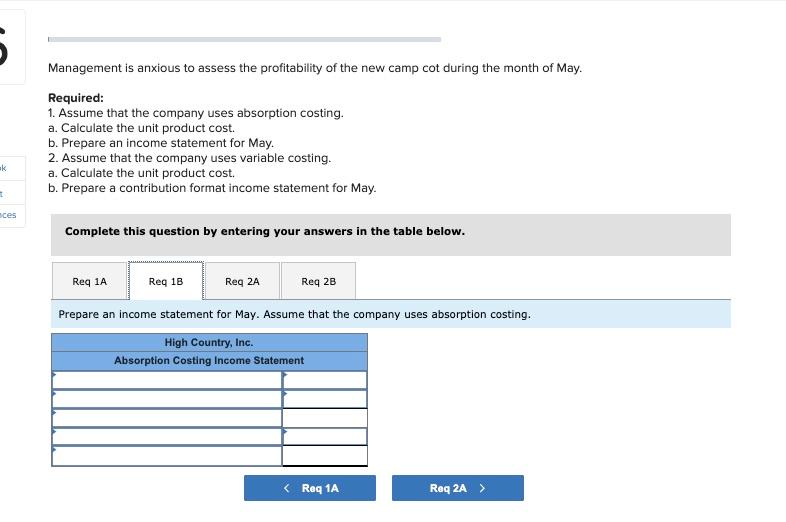 High Country, Inc., produces and sells many recreational products. The company has