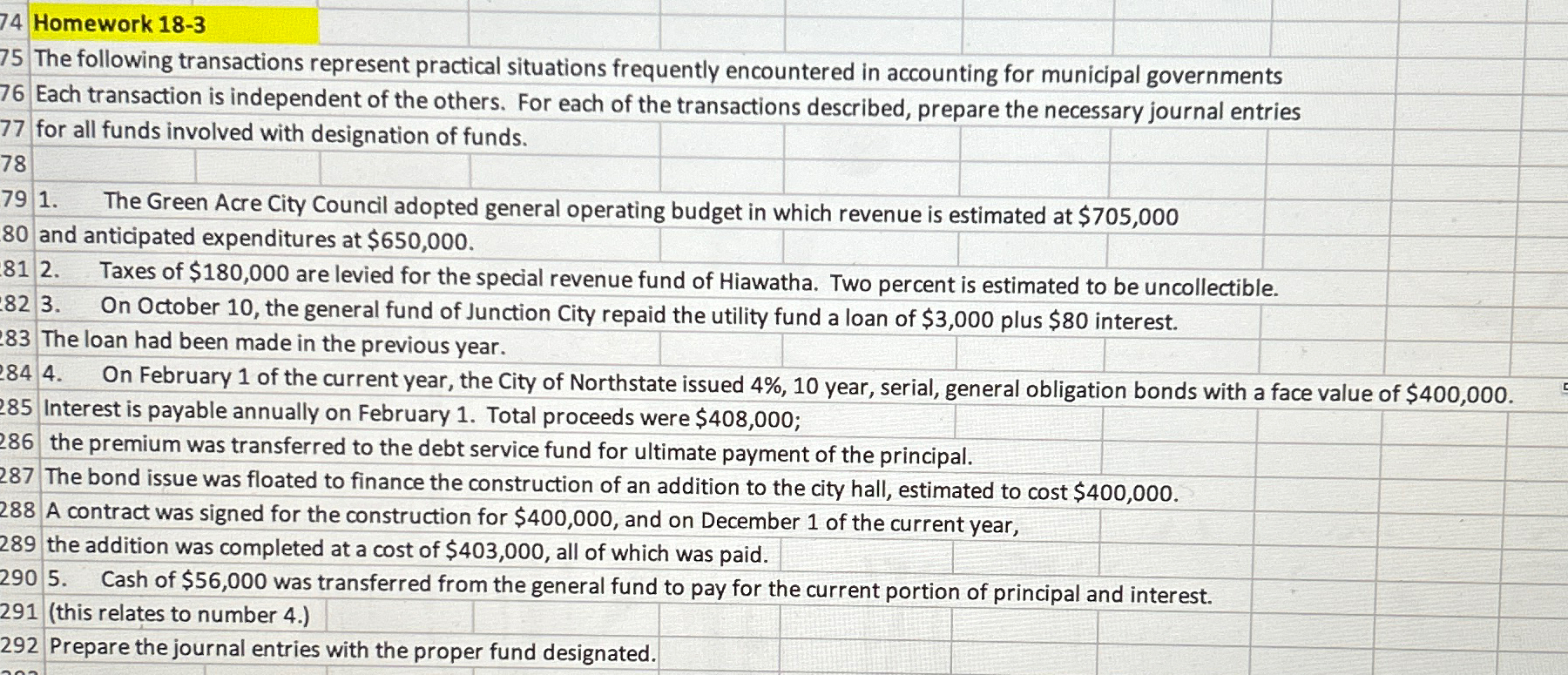  Homework 18-3 The following transactions represent practical situations frequently encountered in