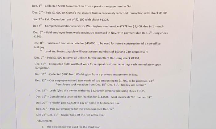 double check my opening balance, journal entries, and T-Accounts. 1 The Equipment