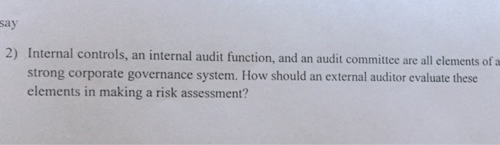  Internal controls, an internal audit function, and an audit committee are