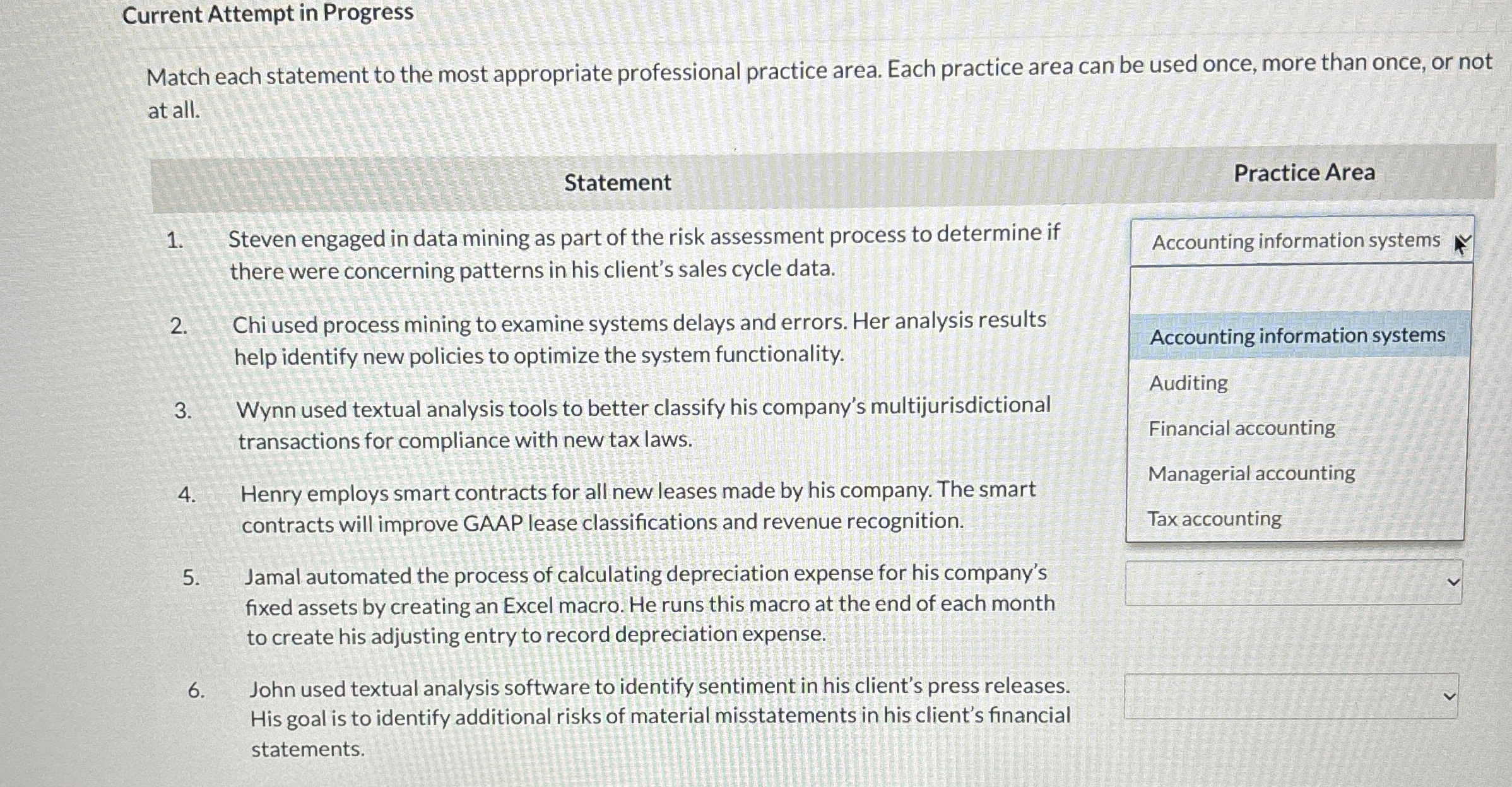  Current Attempt in Progress Match each statement to the most appropriate