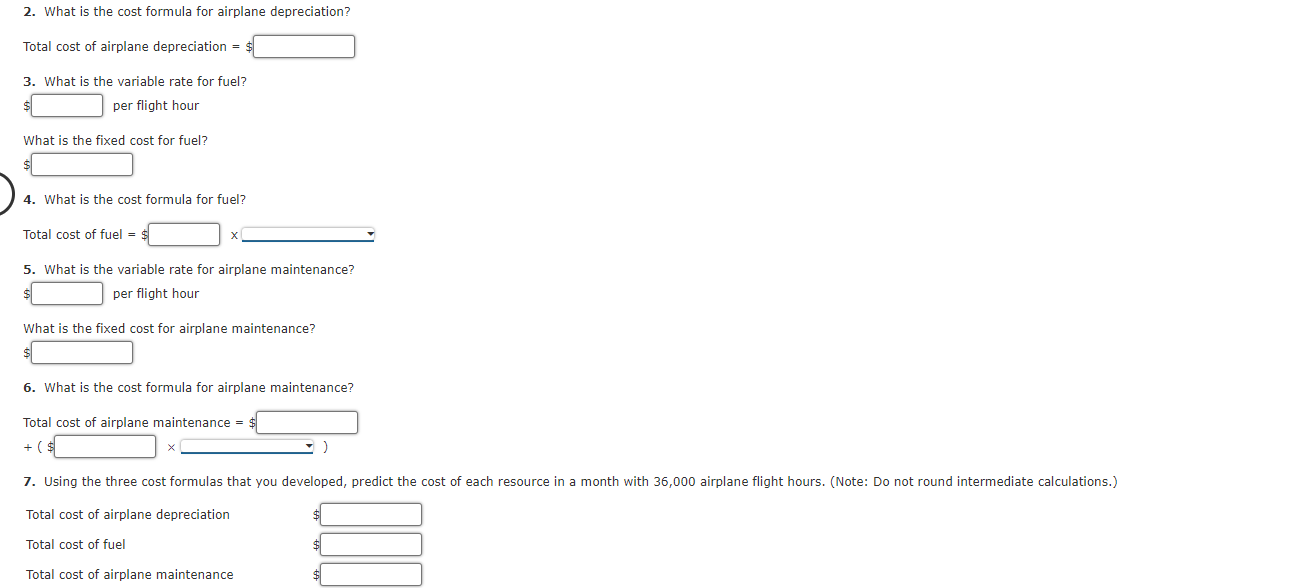 costs of the three resources and the related number of airplane flight