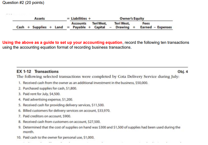  Question #2(20 points) Using the above as a guide to set