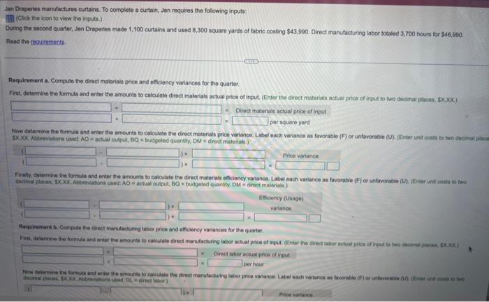 5.60 \\) per yard Direct manufacturing labor standard: 3 hours at \\(