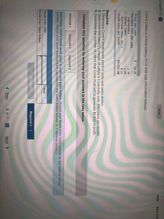  Chapter 6) 0 Seved Help Save & E Cove's Cakes is