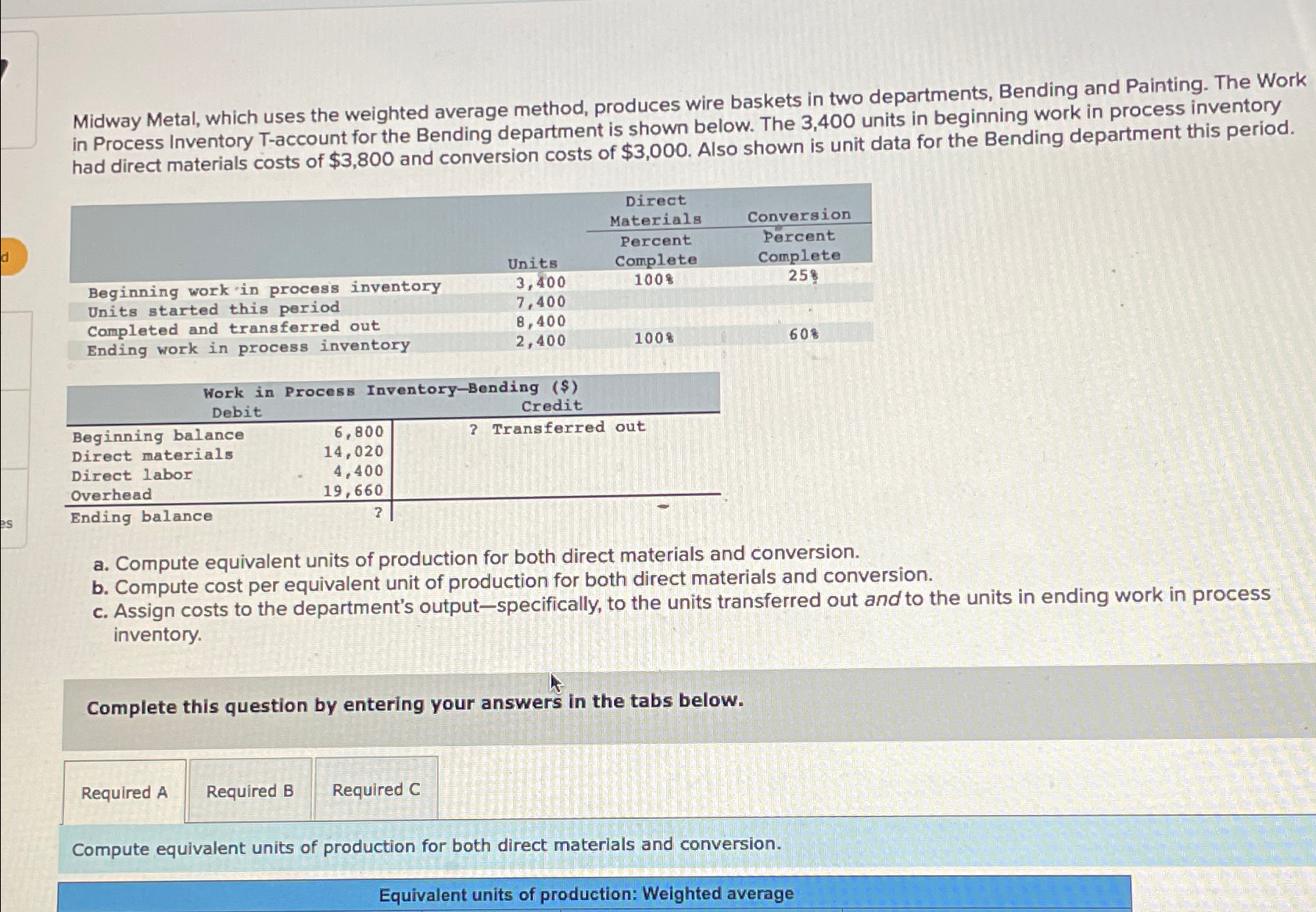  Midway Metal, which uses the weighted average method, produces wire baskets