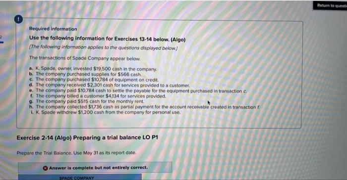 answer question Required information Use the following information for Exercises 1314 below.