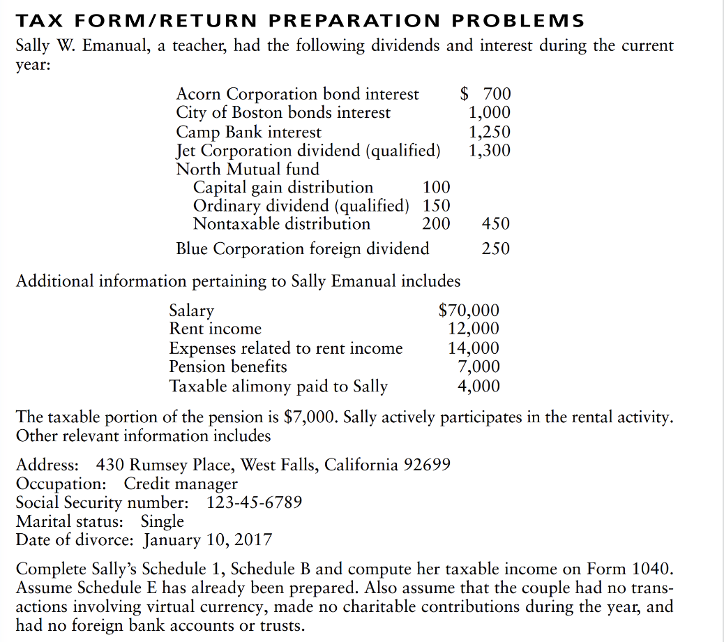 Please use 2022 forms. TAX FORM/RETURN PREPARATION PROBLEMS Sally W. Emanual,