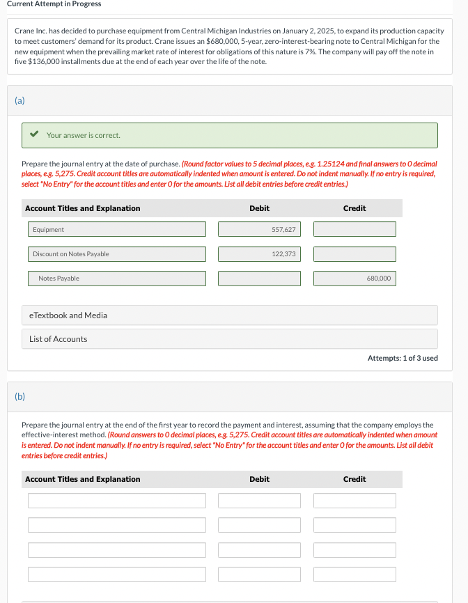  Current Attempt in Progress Crane Inc. has decided to purchase equipment