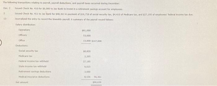 does not require an entry, leave it blank. For December 16th transactions,