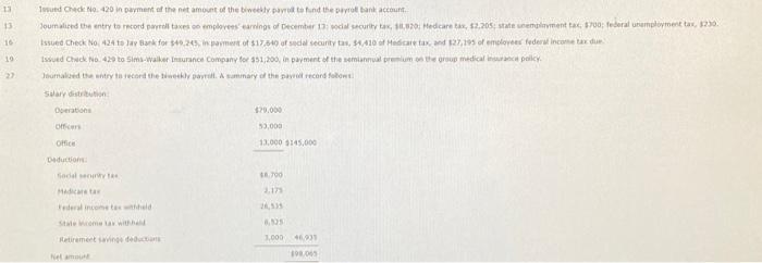(a.) record the payroll and (b.) payment of salaries. For December 30th