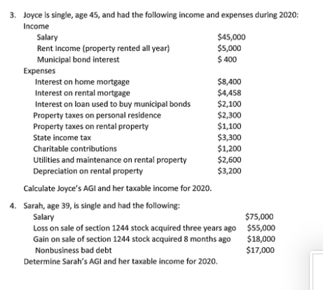  Tax homework help - will rate! 3. Joyce is single, age