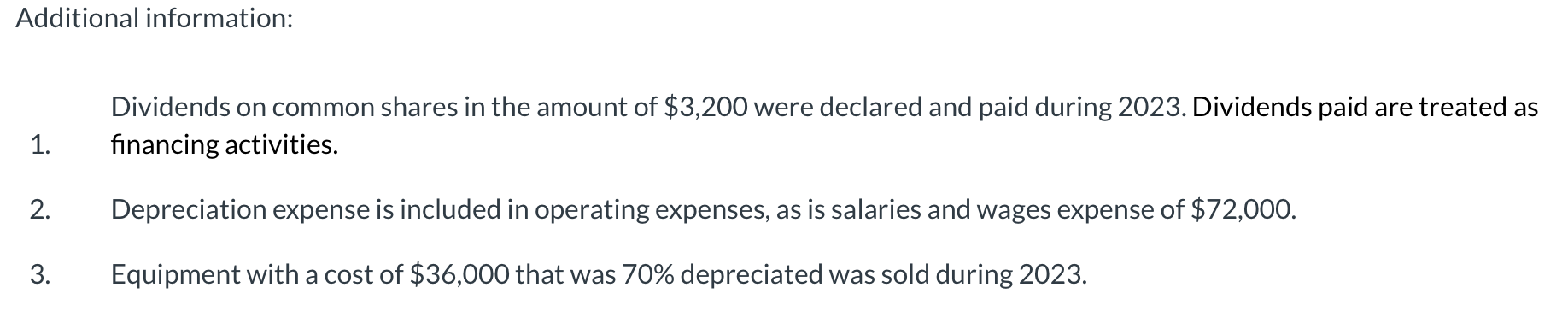 Depreciation expense is included in operating expenses, as is salaries and wages