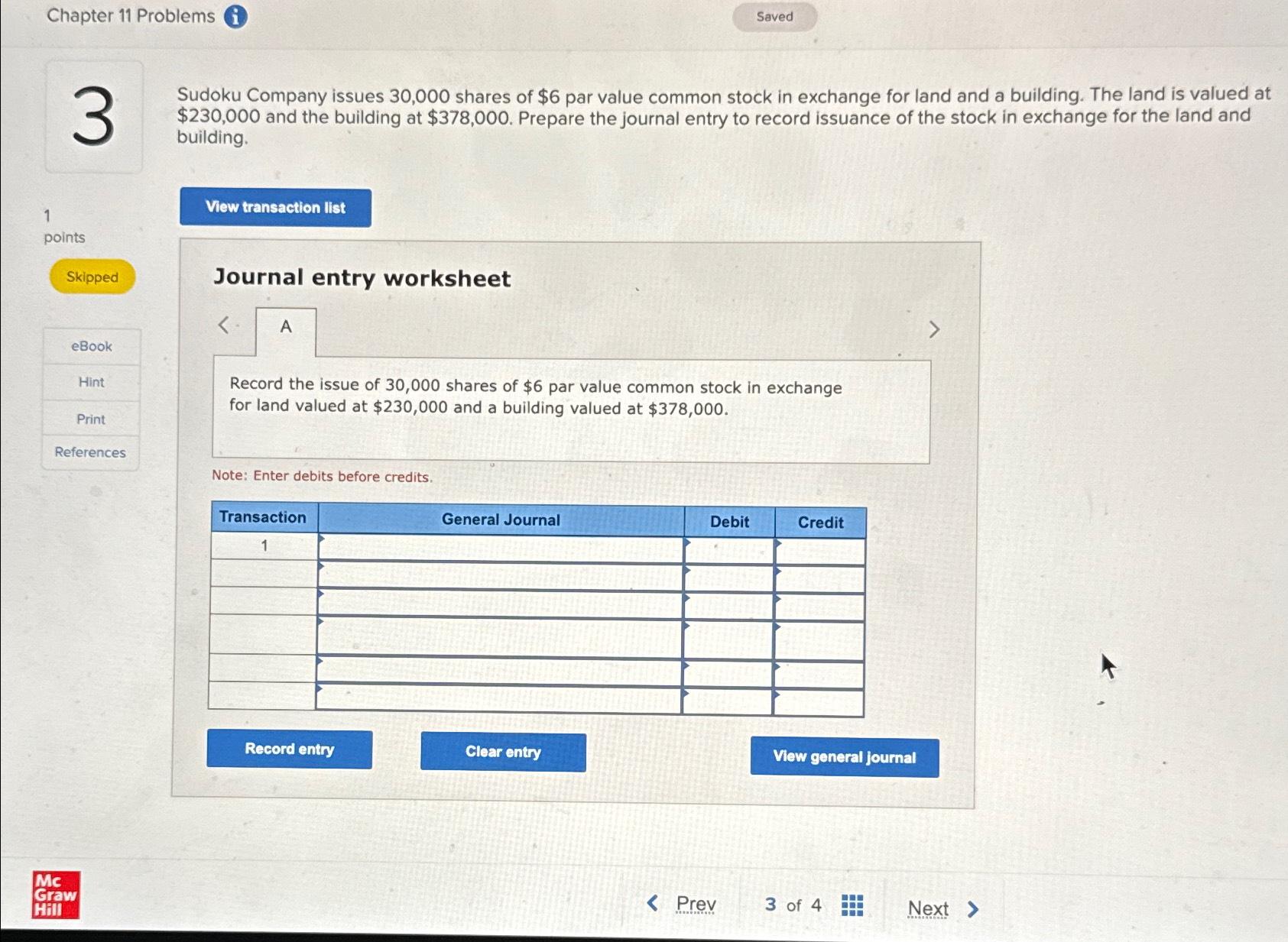  Chapter 11 Problems (i) Saved 3 Sudoku Company issues 30,000 shares