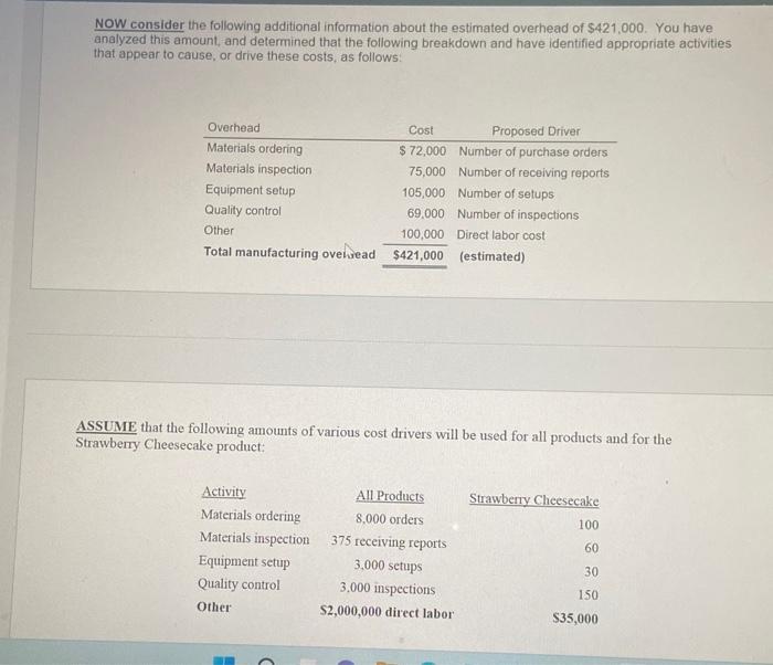 through in order to arrive at the overhead information AND activity/driver information