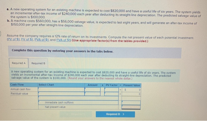 to cost $820,000 and have a useful life of six years. The