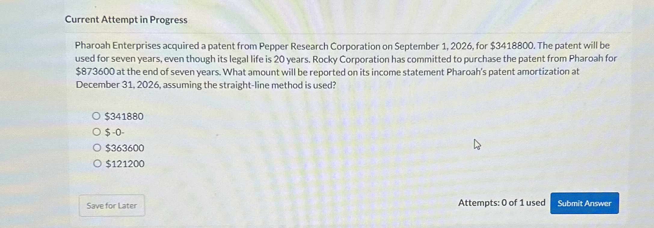  Current Attempt in Progress Pharoah Enterprises acquired a patent from Pepper