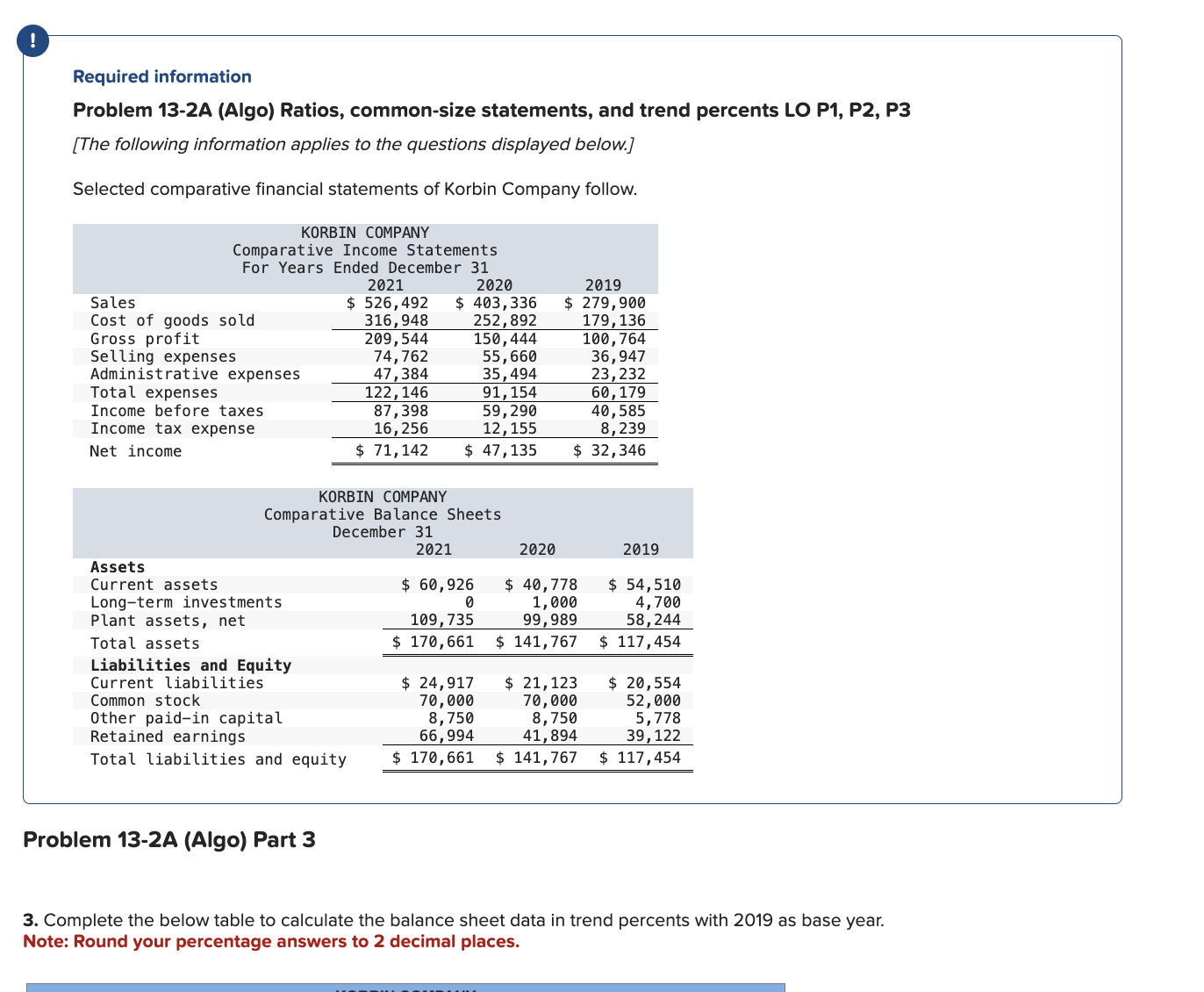  Problem 13-2A (Algo) Part 3 Complete the below table to calculate