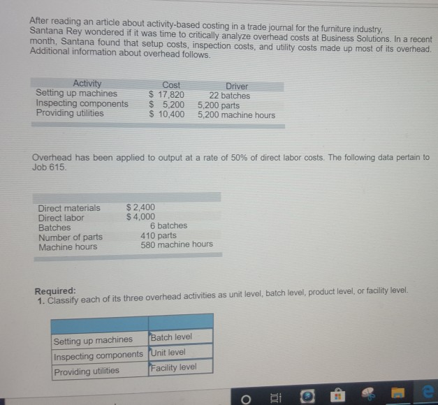 I need help please After reading an article about activity-based costing in