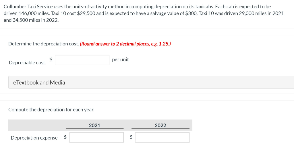  Cullumber Taxi Service uses the units-of-activity method in computing depreciation on