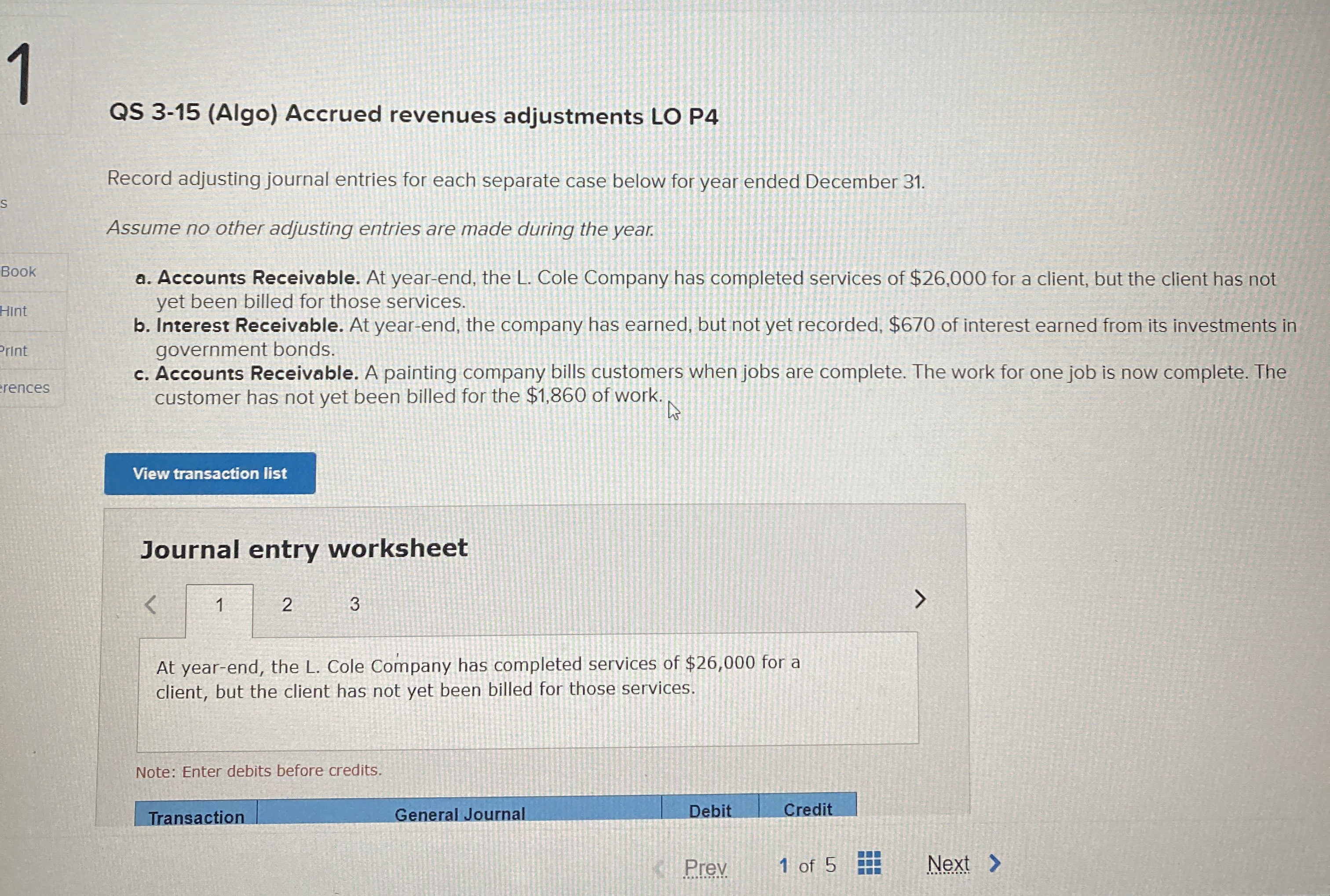  Text expert QS 3-15(Algo) Accrued revenues adjustments LO P4 Record adjusting
