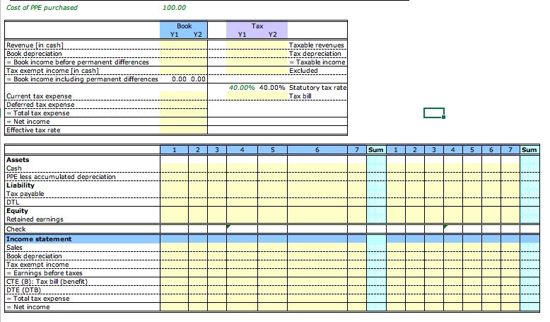 Fill out the excel below: Taxable deductions can differ in timing from