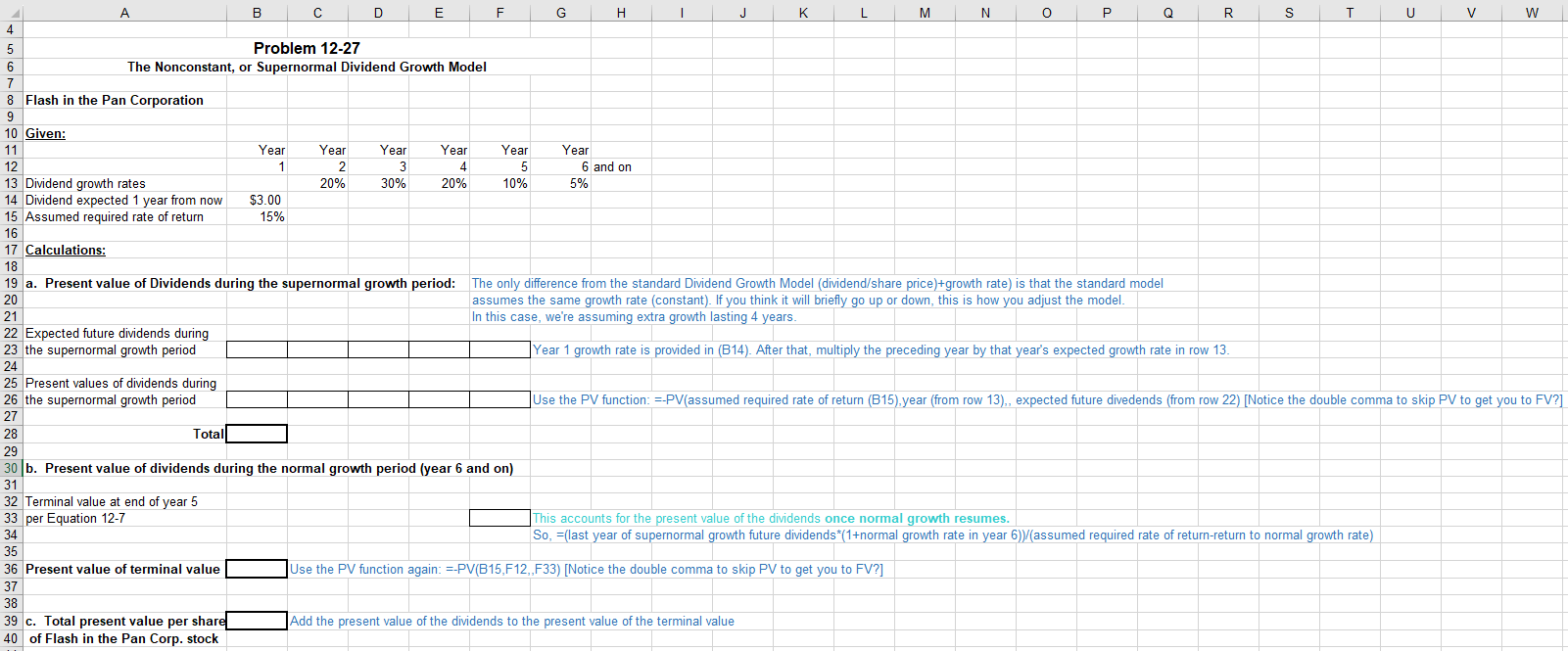  A Problem 12-27 The Nonconstant, or Supernormal Dividend Growth Model Flash