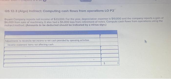  QS 12-3 (Algo) Indirect: Computing cash flows from operations LO P2