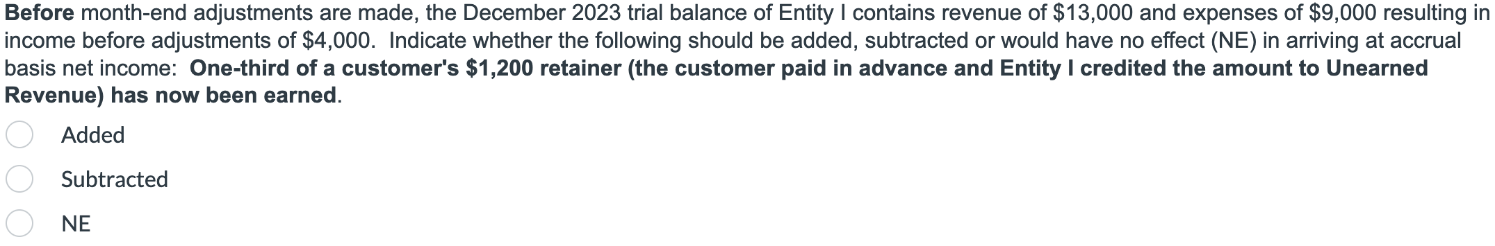  Before month-end adjustments are made, the December 2023 trial balance of
