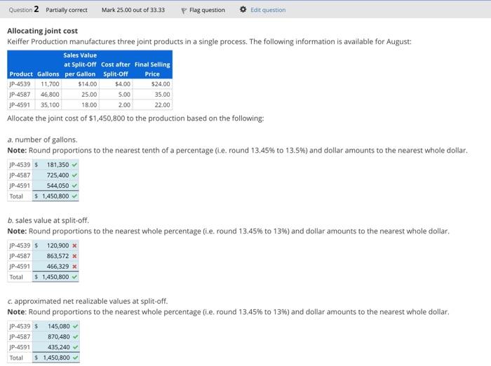 Please help solve what is missing. Allocating joint cost Keiffer Production manufactures