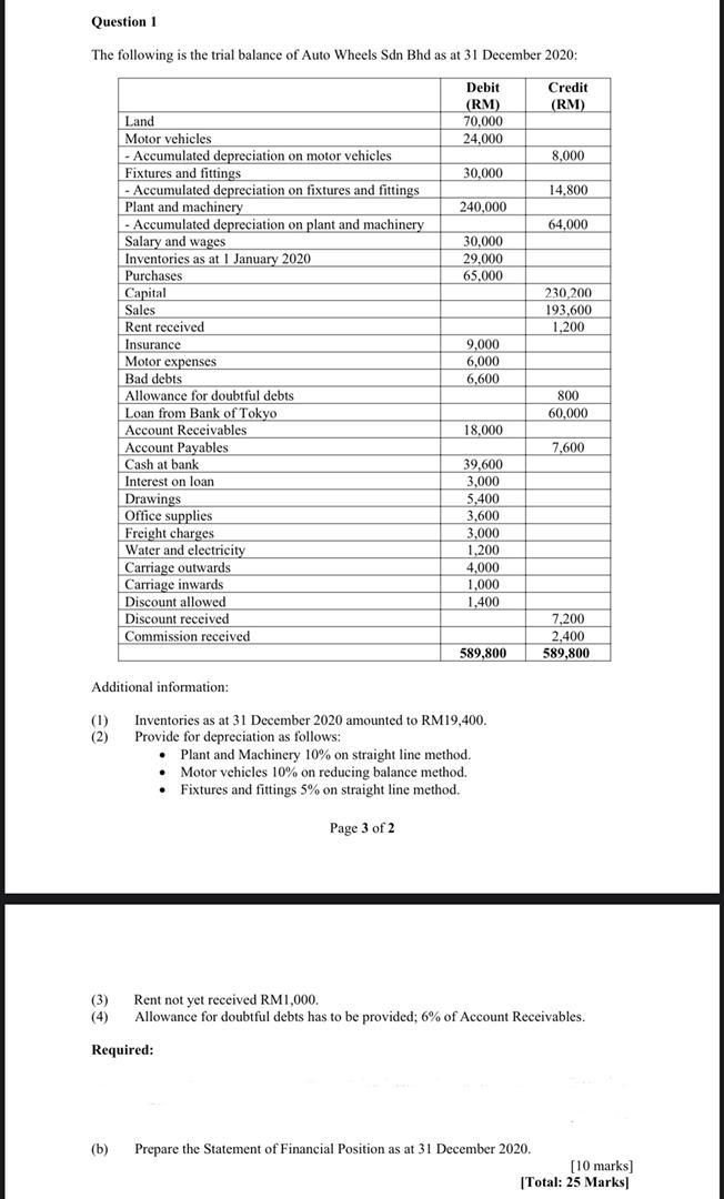 Provide the answer in Computer not hand writen Question 1 The
