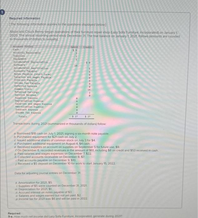  How do you solve for net income in this problem? Required