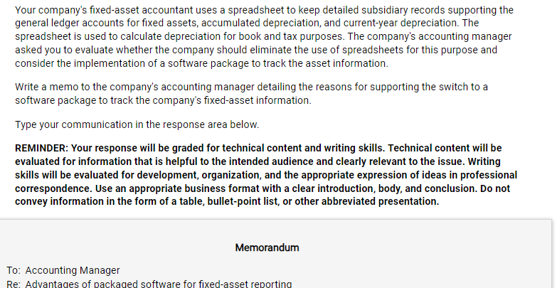  REMINDER: Your response will be graded for technical content and writing