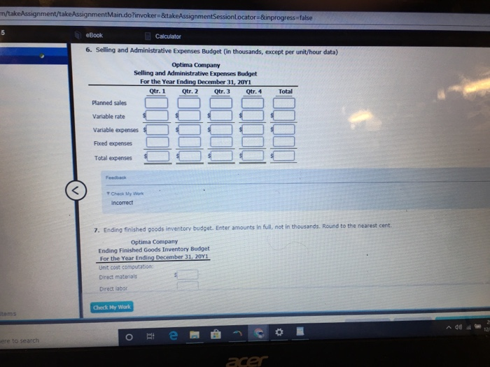 in total. The master budget will be based on the following information: