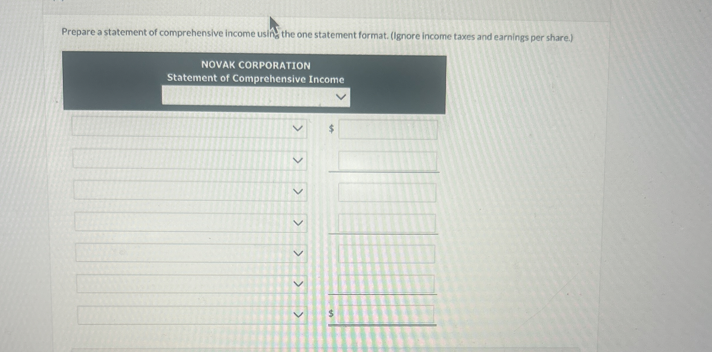  Prepare a statement of comprehensive income using the one statement format.