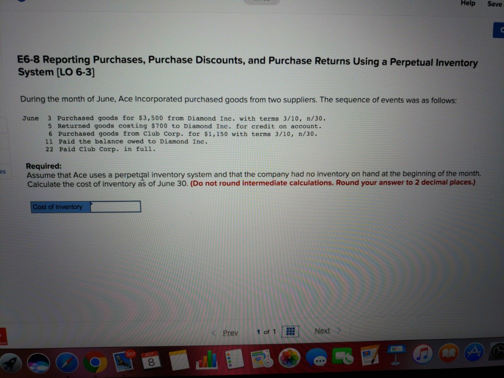  Help Save E6-8 Reporting Purchases, Purchase Discounts, and Purchase Returns Using