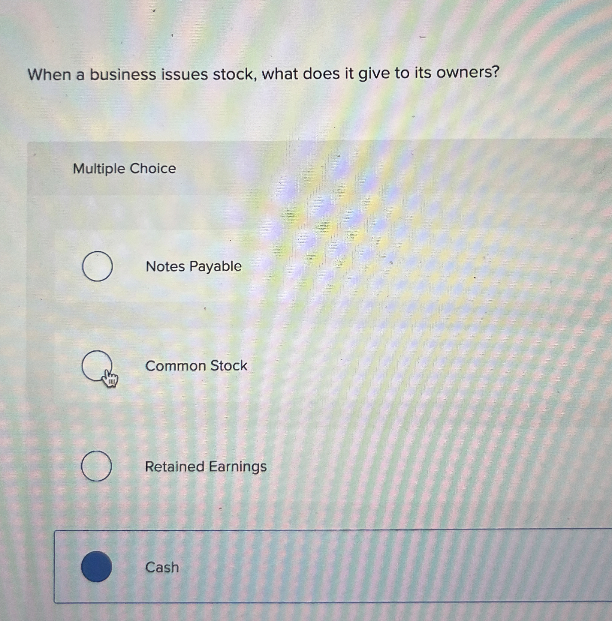  When a business issues stock, what does it give to its