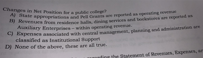 Changes in Net Position for a public college? A) State appropriations