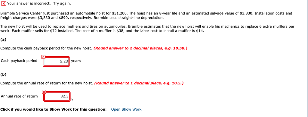 x Your answer is incorrect. Try again. Bramble Service Center just