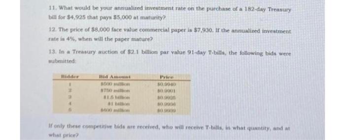 investment rate on the purchase of a 182-day Treasury ball for $4.995