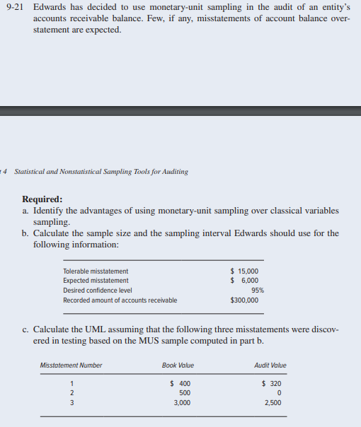  9-21 Edwards has decided to use monetary-unit sampling in the audit