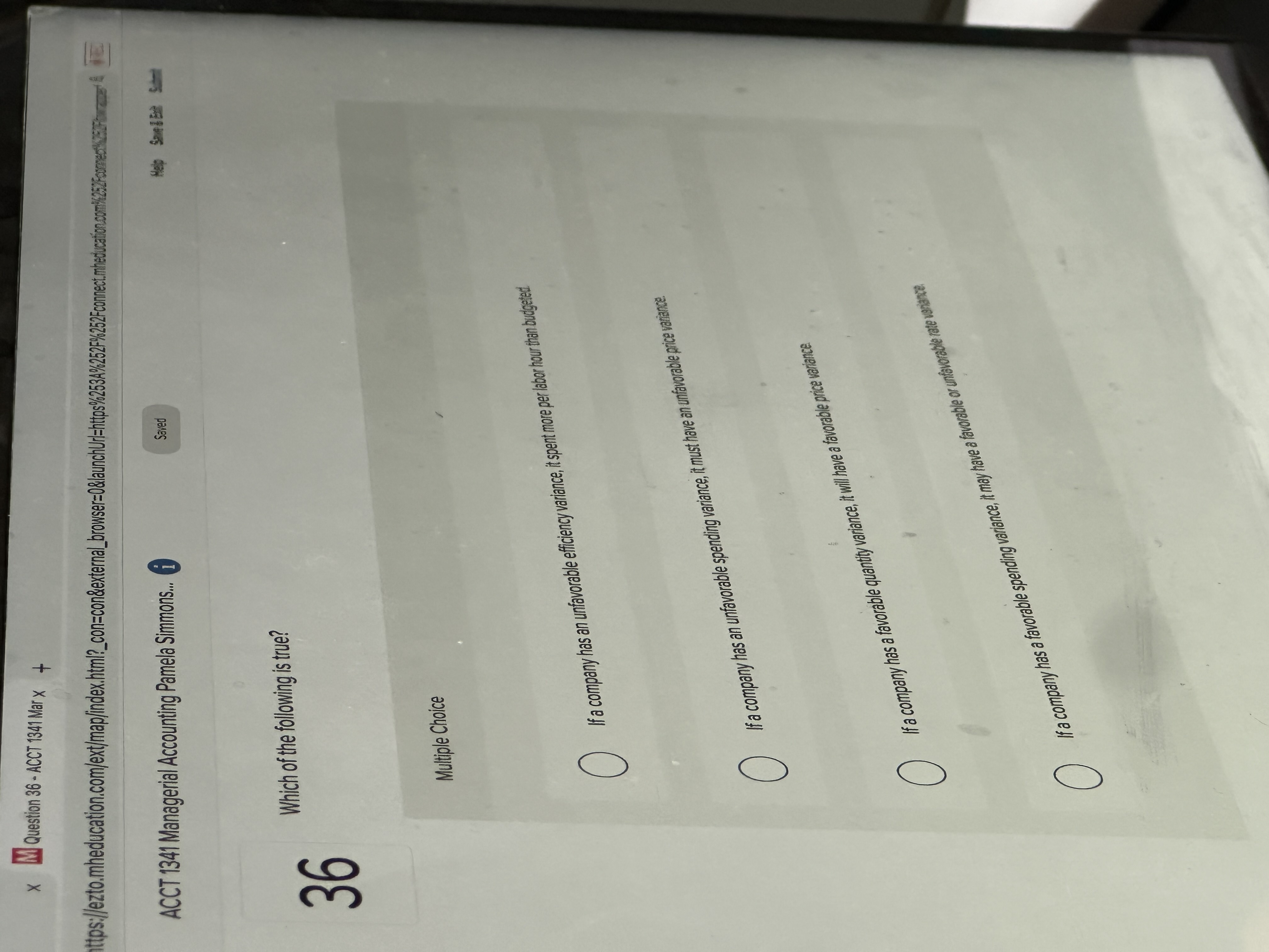  x Question 36- ACCT 1341 Mar X ACCT 134 Mannagerial Accounting