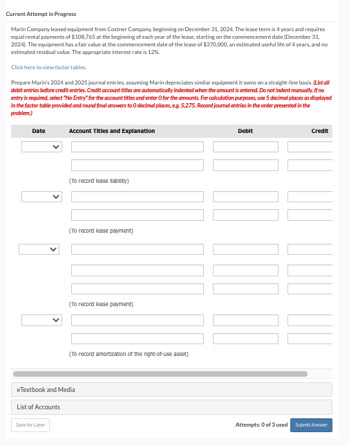  Current Attempt in Progress Marin Compary leased equipment from Costner Company,