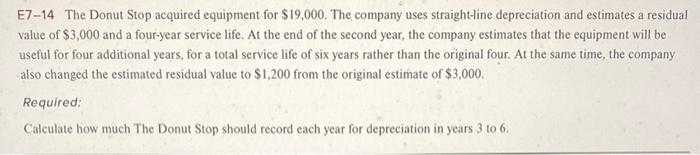 Show steps on how to solve if possible E7-14 The Donut Stop
