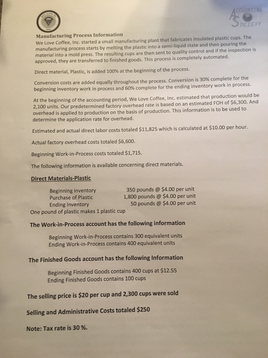 NG OCIETY Part Two Instructions Using a spreadsheet and based on the