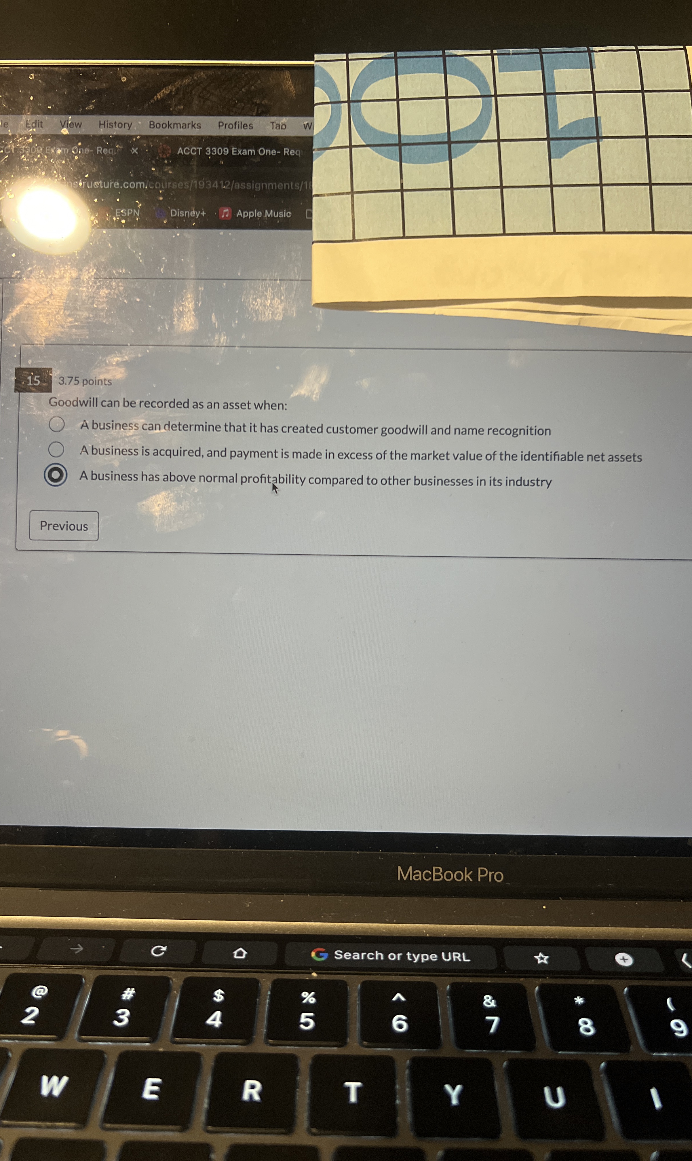  3.75 points Goodwill can be recorded as an asset when: A