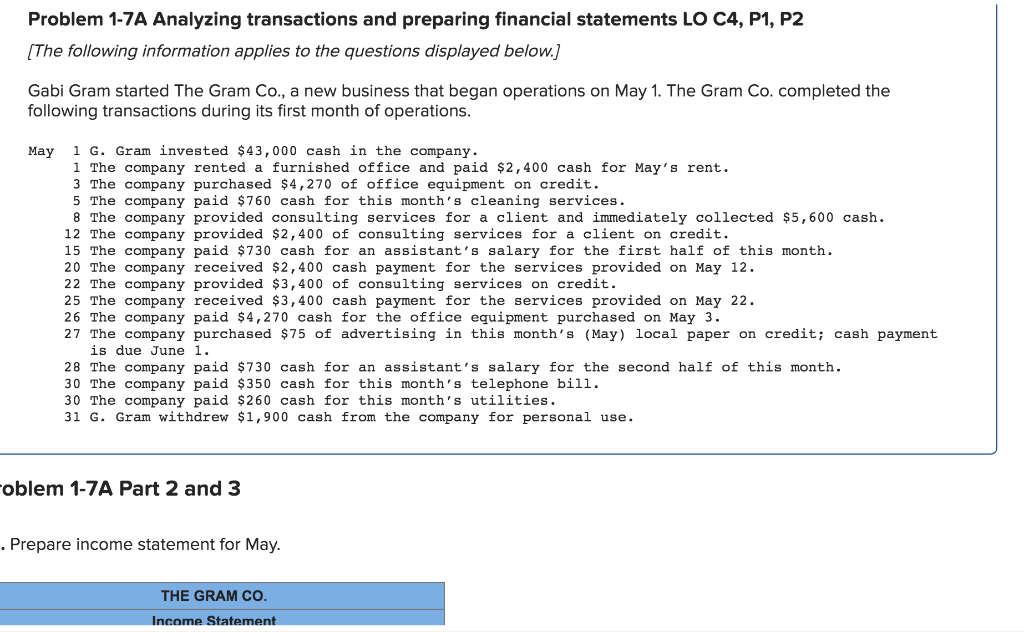 how can I make this into an income statement? Problem 1-7A